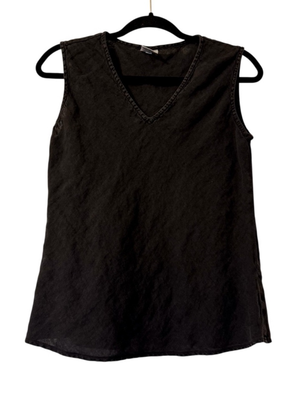 CP Shades 100% Linen Black V Neck Sleeveless Top Size Small Natural Fibers